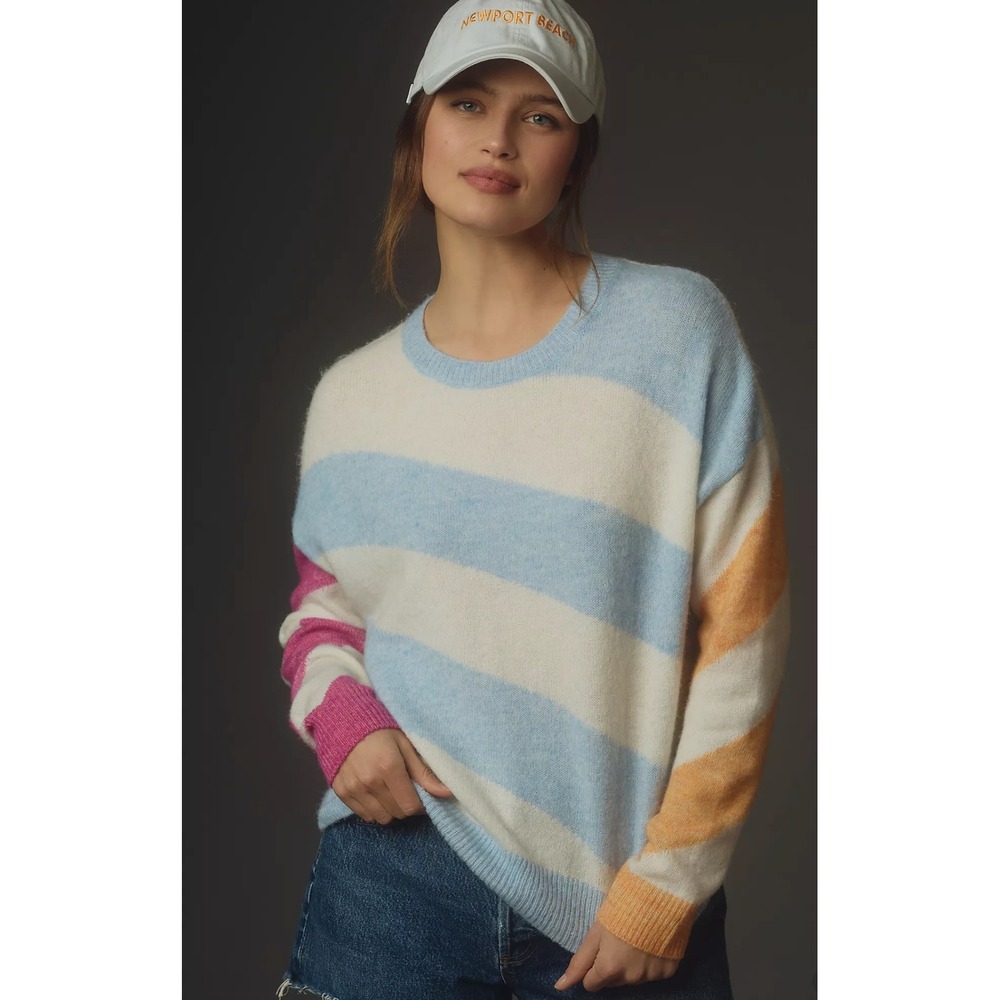 Anthropologie x Sundry Diagonal Striped Sweater Size XS Pastel Oversized Cozy - Picture 2 of 7